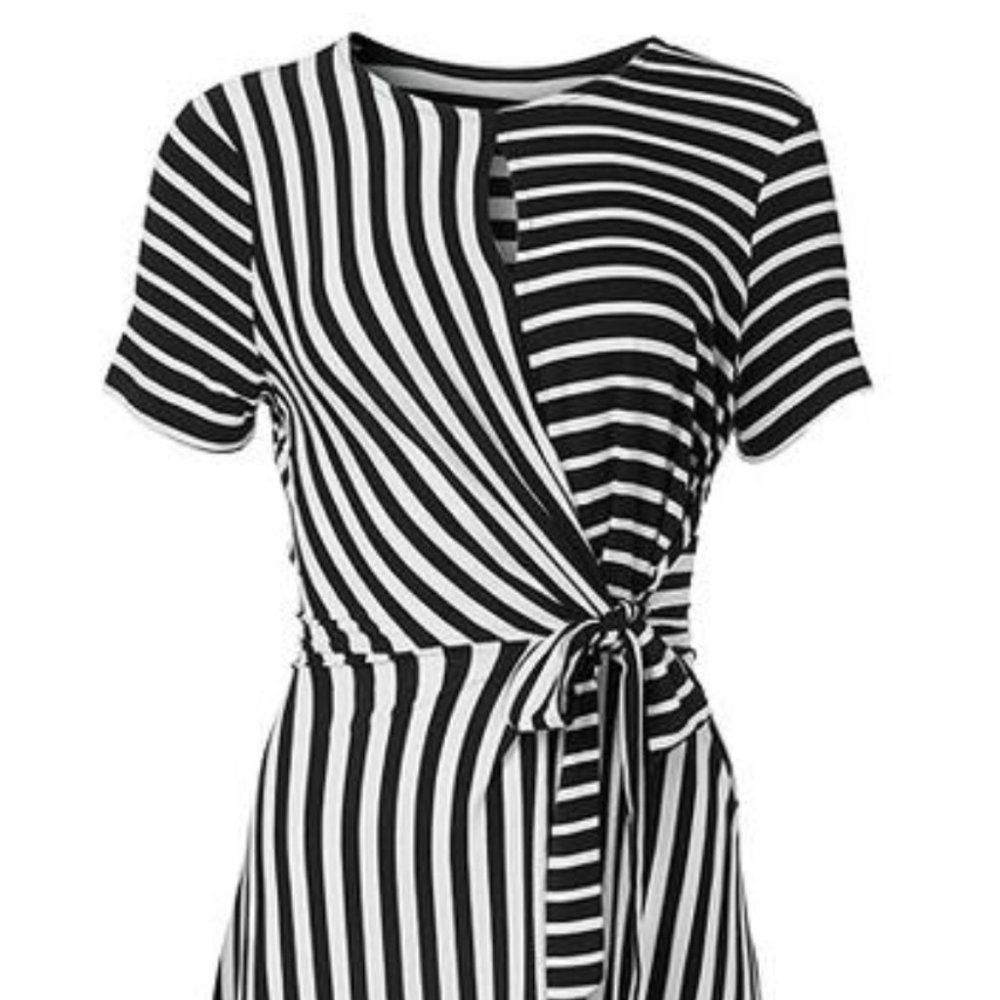 COPY - NWOT Black/White Striped Faux Wrap Dress (…